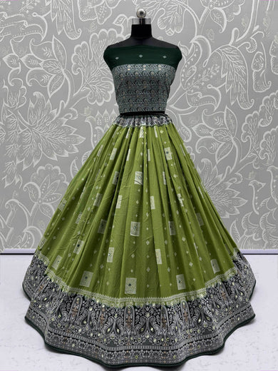 Regal Green Georgette Zari Work Mehendi Wear Lehenga Choli